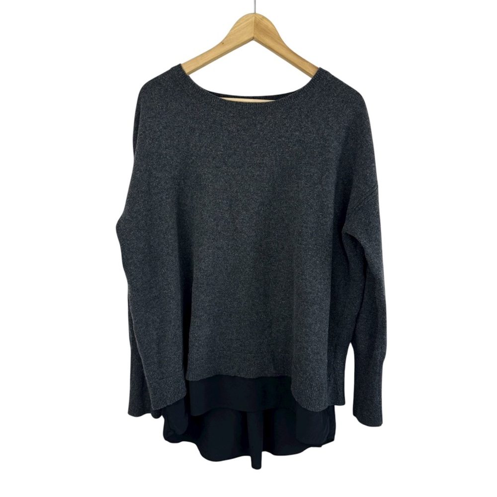 Vince Wool Cashmere Sweater Gray Black Size Large Split Back Silk Back High Low